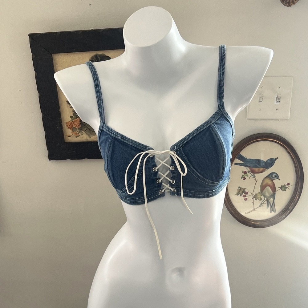Clothes Compact Denim Lacing Crop Top Size S